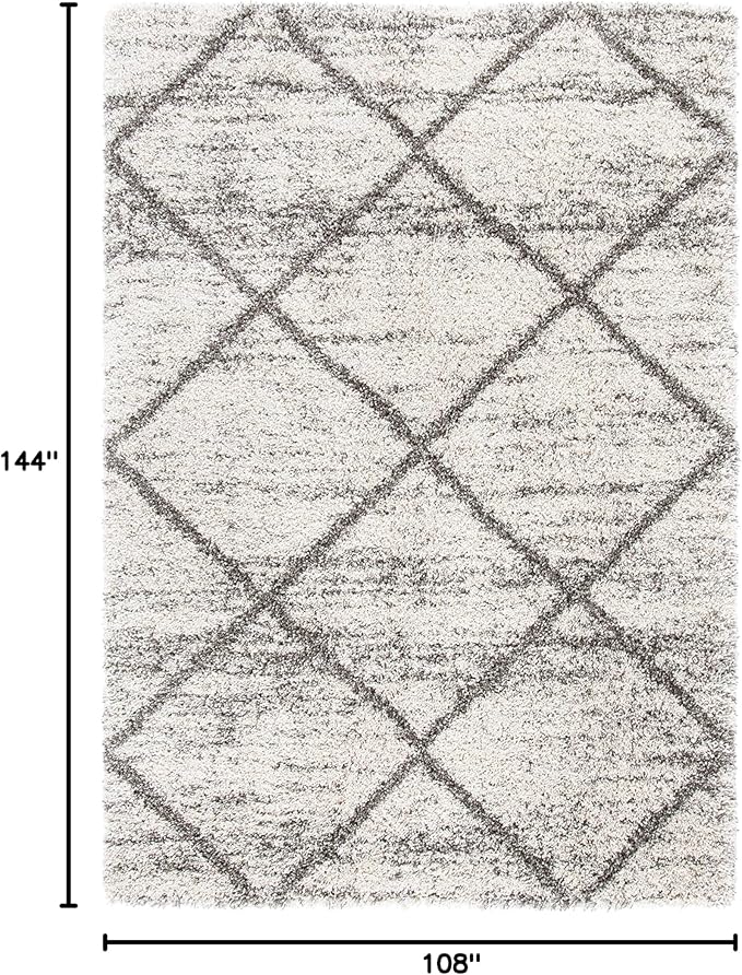 SAFAVIEH Hudson Shag Collection Area Rug - 9' x 12', Grey & Beige, Modern Trellis Design, Non-Shedding & Easy Care, 2-inch Thick Ideal for High Traffic Areas in Living Room, Bedroom (SGH281J)