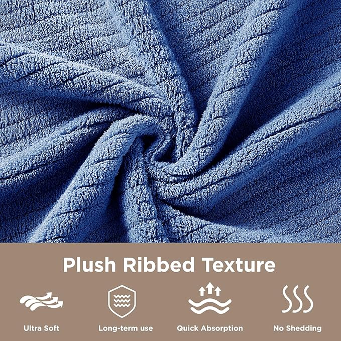 Oversized Bath Towels 8 Piece Towel Set, 2 Extra Large Bath Sheets, 2 Hand, 4 Washcloths, Luxury Soft Super Absorbent Thick Shower Towels for Bathroom, Spa & Hotel, Quick Dry, Navy Blue