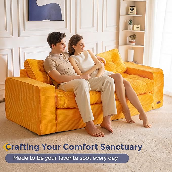 MAXYOYO Convertible Sofa Bed, Pull Out 3 Seater Sleeper Sofa, 2 in 1 Folding Couch Bed, Fold Out Floor Couch with Pillows for Living Room Bedroom Lounge, Orange