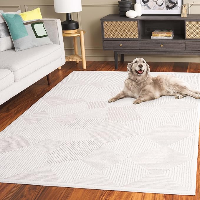SAFAVIEH Prestige Collection Area Rug - 4' x 6', Ivory & Beige, Geometric Design, Non-Shedding & Easy Care, Ideal for High Traffic Areas in Living Room, Bedroom, Dining (PTE120A-4)