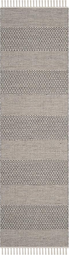SAFAVIEH Montauk Collection Runner Rug - 2'3" x 12', Ivory & Anthracite, Handmade Flat Weave Boho Farmhouse Cotton Tassel Fringe, Ideal for High Traffic Areas in Living Room, Bedroom (MTK330N)