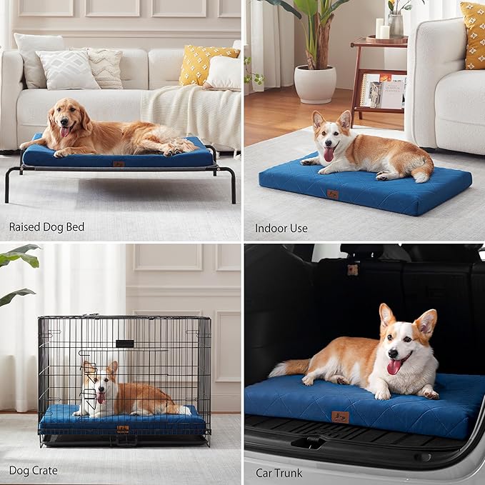 Orthopedic Dog Beds Large Medium Sized Dogs, Waterproof Dog Crate Bed with Removable Cover, Washable Pet Bed with Mat Egg Crate Foam, 35"x22"