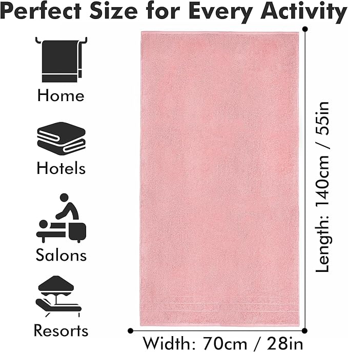 Bath Towels Set of 4 – 100% Cotton Baby Pink Extra Large Towels for Bathroom, Spa Use (55x28 in) – Super Soft and Quick Dry Large Bath Sheets for Adults