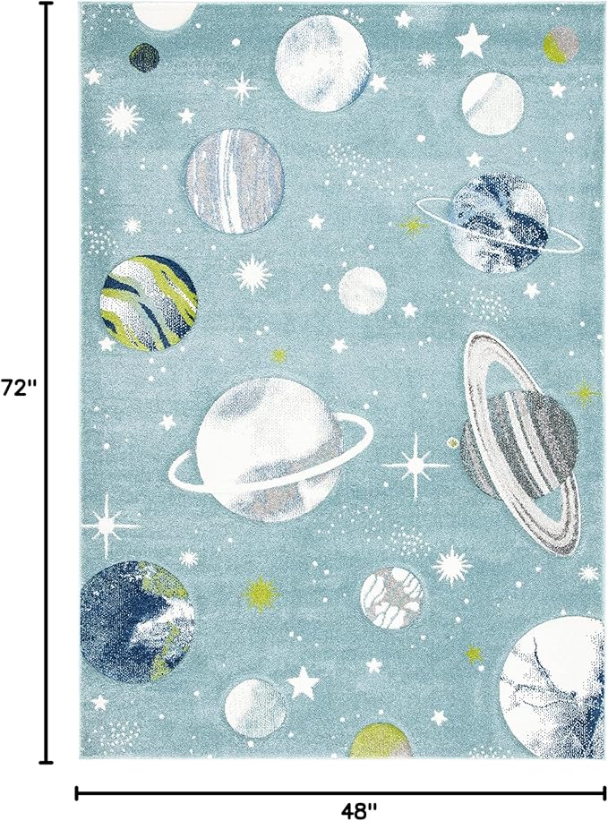 SAFAVIEH Carousel Kids Collection Accent Rug - 4' x 6', Teal & Ivory, Non-Shedding & Easy Care, Ideal for High Traffic Areas for Boys & Girls in Playroom, Nursery, Bedroom (CRK103J)