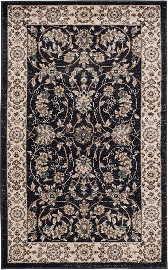 SAFAVIEH Lyndhurst Collection Accent Rug - 3'3" x 5'3", Anthracite & Cream, Oriental Design, Non-Shedding & Easy Care, Ideal for High Traffic Areas in Entryway, Living Room, Bedroom (LNH340D)