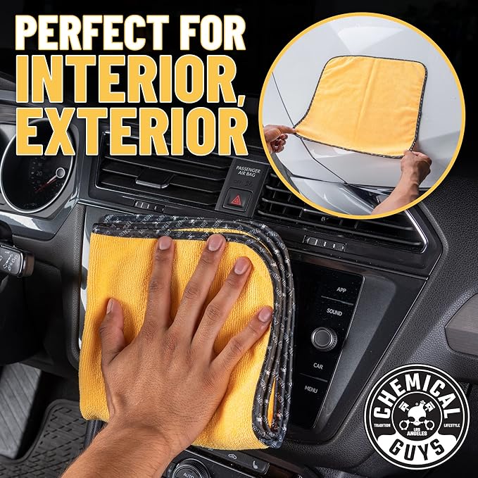 Chemical Guys MIC_506_24 Professional Grade Premium Microfiber Towels, Gold - Safe for Car Wash, Home Cleaning & Pet Drying Cloths & MIC707 Waffle Weave Glass and Window Microfiber Towel, Red