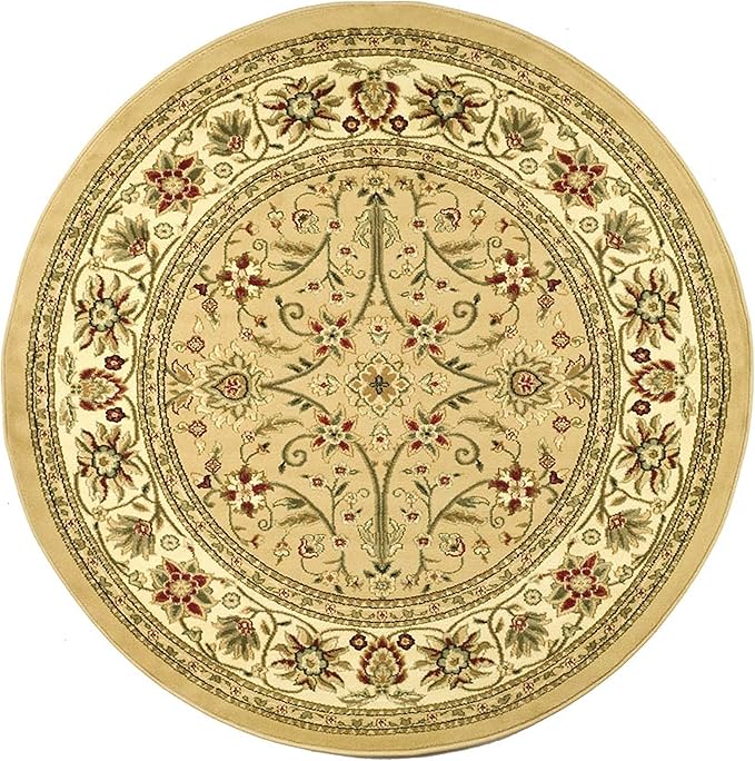 SAFAVIEH Lyndhurst Collection Area Rug - 5'3" Round, Beige & Ivory, Traditional Oriental Design, Non-Shedding & Easy Care, Ideal for High Traffic Areas in Living Room, Bedroom (LNH212D)