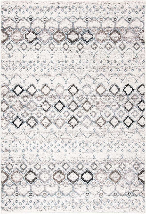 SAFAVIEH Amsterdam Collection Accent Rug - 4' x 6', Ivory & Grey, Moroccan Boho Design, Non-Shedding & Easy Care, Ideal for High Traffic Areas in Entryway, Living Room, Bedroom (AMS108A)