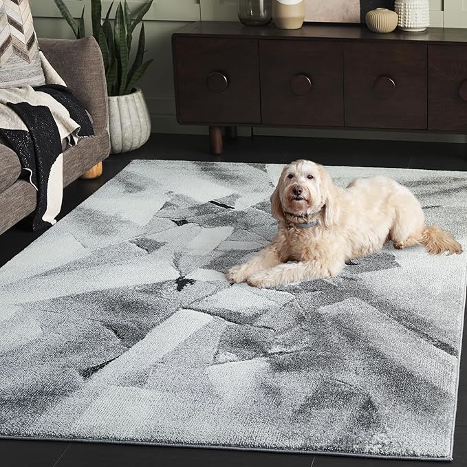 SAFAVIEH Porcello Collection Area Rug - 5'3" x 7'6", Ivory & Grey, Modern Abstract Pattern, Non-Shedding & Easy Care, Ideal for Living Room, Foyer, Bedroom (PRL6937F-5)