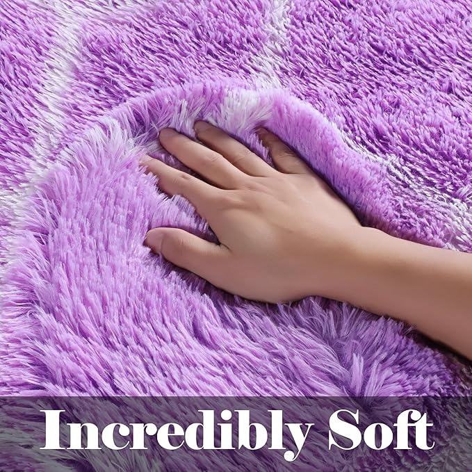 ONASAR Area Rugs for Bedroom Living Room, 4x6 Fluffy Purple and White Throw Rug, Boho Geometric Soft Shaggy Fuzzy Plush Indoor Floor Carpet for Kids Teen Nursery Dorm Home Decor Aesthetic