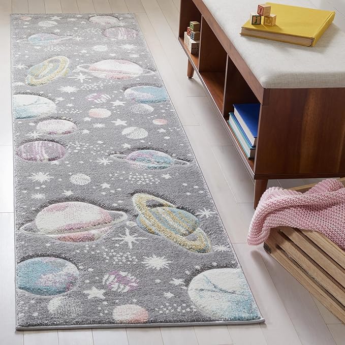 SAFAVIEH Carousel Kids Collection Runner Rug - 2'3" x 6', Grey & Lavender, Non-Shedding & Easy Care, Ideal for High Traffic Areas for Boys & Girls in Playroom, Nursery, Bedroom (CRK103F)