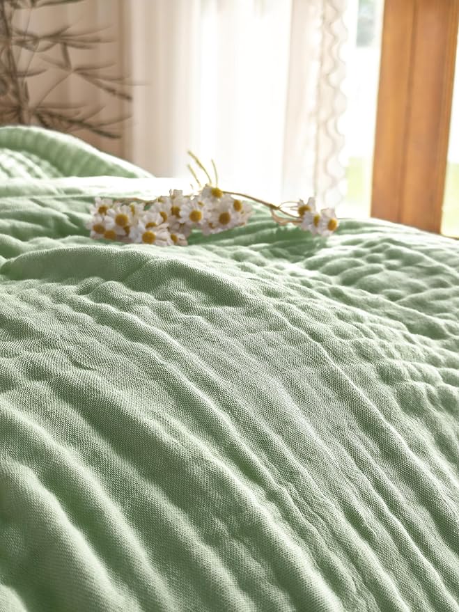 SANACYNA Muslin Blankets for Adults 100% Cotton 6-Layer Gauze Green Grid Bed Blanket Lightweight Soft and Breathable King Blanket for Sofa Bed Coverlet Both Sides (Mint Green, King 90" X 104")