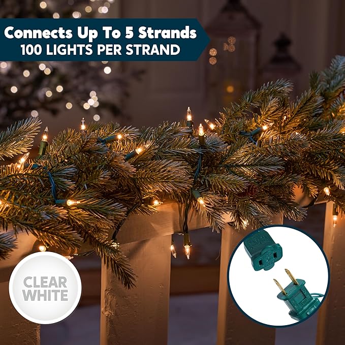 Joiedomi Clear Christmas String Lights Indoor,200(2x100) Mini White Fairy Light,42.8 FT Lighting Decor for Patio Dorm Classroom Bedroom Holiday Wedding Party Garland Birthday Festival,Green Wire