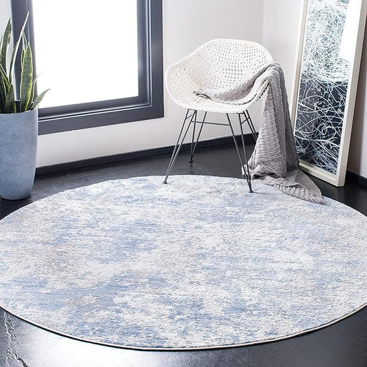 SAFAVIEH Amelia Collection Area Rug - 11' Round, Grey & Blue, Modern Abstract Design, Non-Shedding & Easy Care, Ideal for High Traffic Areas in Living Room, Bedroom (ALA705F)