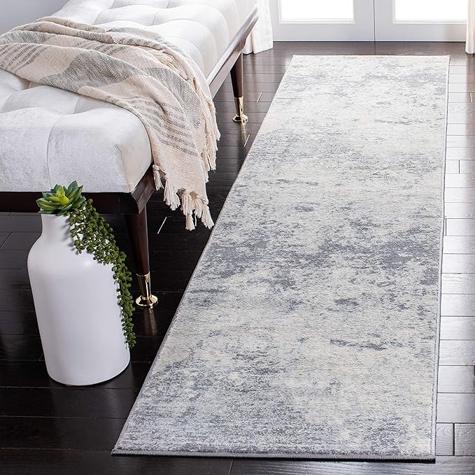SAFAVIEH Brentwood Collection Runner Rug - 2' x 14', Grey & Ivory, Modern Abstract Design, Non-Shedding & Easy Care, Ideal for High Traffic Areas in Living Room, Bedroom (BNT822H)