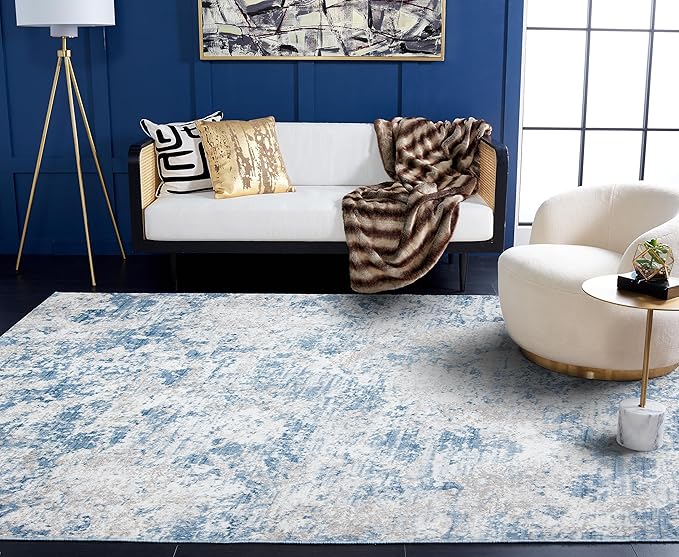SAFAVIEH Amelia Collection Area Rug - 8' x 10', Grey & Blue, Modern Abstract Design, Non-Shedding & Easy Care, Ideal for High Traffic Areas in Living Room, Bedroom (ALA705F)