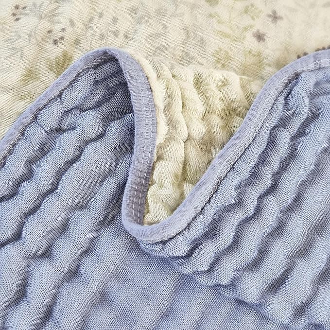 Muslin Blankets 100% Cotton 6-Layer Gauze Floral Pattern Throw Blanket Lightweight Soft and Breathable Queen Bed Blanket for Sofa Couch Bed Coverlet Both Sides (Leaves Purple, Queen 90" X 90")