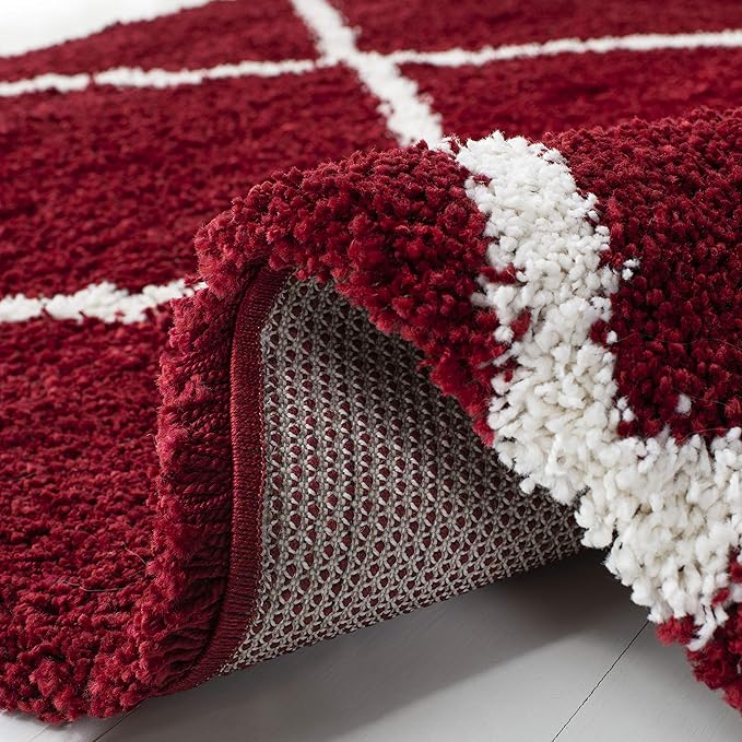 SAFAVIEH Hudson Shag Collection Accent Rug - 3' x 5', Red & Ivory, Modern Trellis Design, Non-Shedding & Easy Care, 2-inch Thick Ideal for High Traffic Areas in Foyer, Living Room, Bedroom (SGH281R)