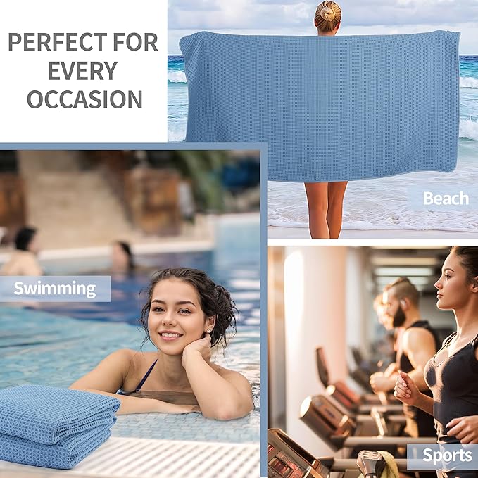 Microfiber Waffle Bath Towels, 4 Pieces, Soft, Absorbent, Fast Drying, Lint Free 430 GSM (Blue)