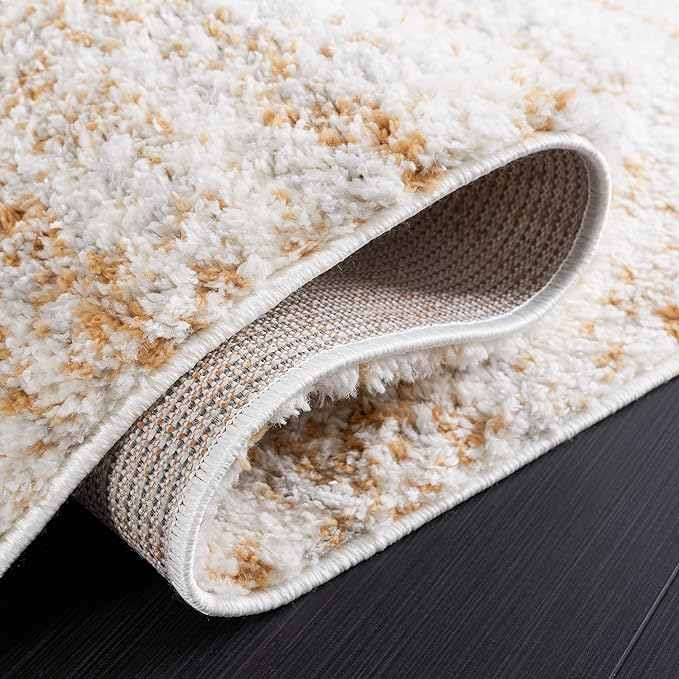 SAFAVIEH Area Rug 8x10 - Berber Shag Collection - Large - Ivory & Light Gold, Modern Design, Non-Shedding & Easy Cleaning, Plush Thick Pile, Ideal for Living Room, Bedroom, Dining Space (BER563D)