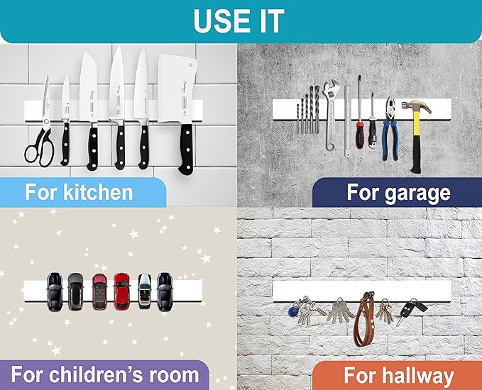 16 Inch White Knife Magnetic Strip Use as Magnetic Knife Holder for Wall - Magnetic Knife Strip - Magnetic Knife Bar Rack