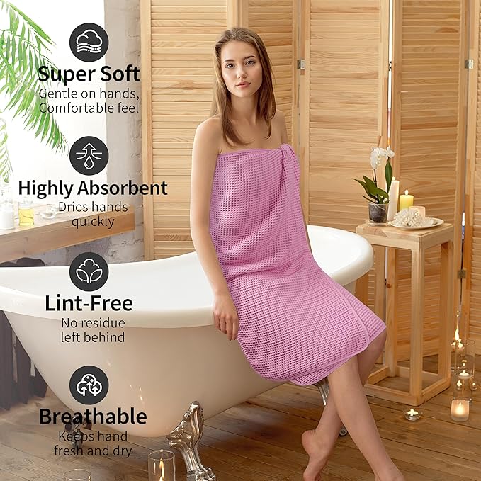 Microfiber Waffle Bath Towels, 4 Pieces, Soft, Absorbent, Fast Drying, Lint Free 430 GSM (Pink)