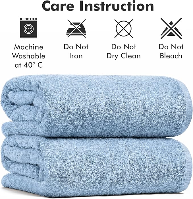 Bath Sheets – Extra Large Bathroom Sheet Set – Pack of 2 Jumbo Towels Sky Blue (71x35in) – 100% Cotton Soft Quick Dry Large Bath Towels for Adults Hotel Spa Bathroom Use