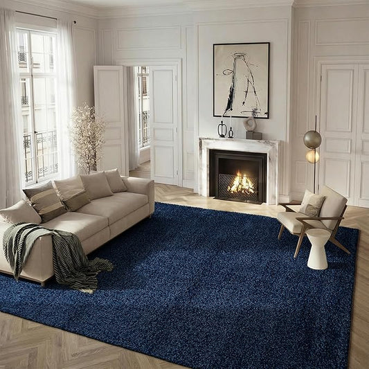 SAFAVIEH Santa Monica Shag Collection 8' x 10' Navy SGN725 Solid Non-Shedding Living Room Bedroom Dining Room Entryway Plush 2-inch Thick Area Rug