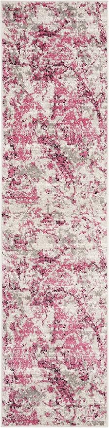 SAFAVIEH Skyler Collection 2' x 12' Pink / Ivory SKY186N Modern Abstract Non-Shedding Living Room Bedroom Runner Rug