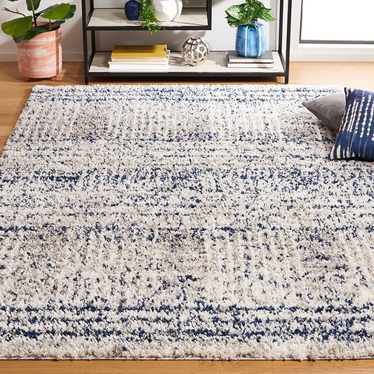 SAFAVIEH Jericho Shag Collection Accent Rug - 4' x 6', Navy & Ivory, Design, Non-Shedding & Easy Care, 1.2-inch Thick Ideal for High Traffic Areas in Entryway, Living Room, Bedroom (JER100N)