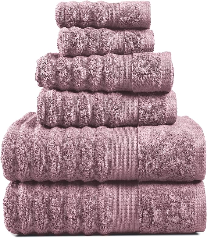LANE LINEN 100% Cotton Bathroom Towels - 6 Piece Set - Hotel Grade Zero Twist Cotton Texture - 2 Bath Towels, 2 Washcloths, 2 Hand Towels - Super Soft, Quick Dry & Highly Absorbent - Wistful Mauve