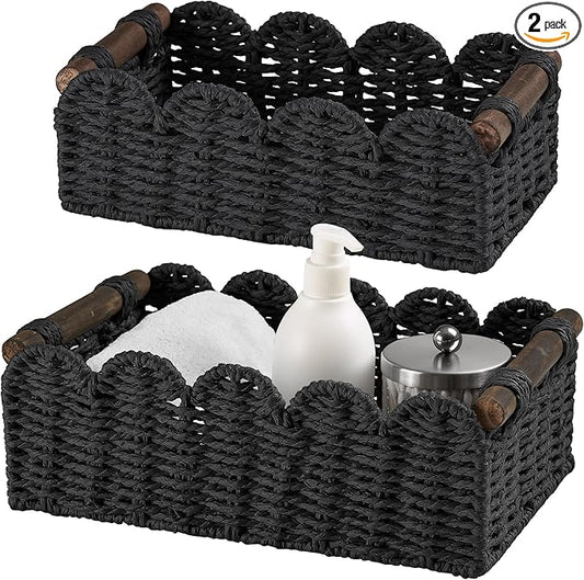 Storage Basket Wicker Baskets for Organizing Toilet Paper Storage Basket for Toilet Tank Top,Black