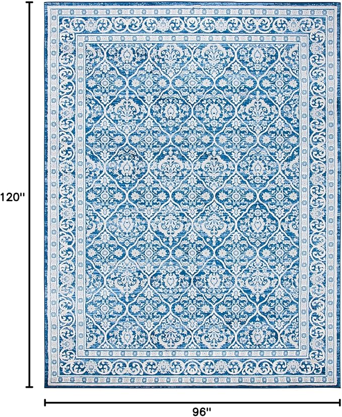 SAFAVIEH Brentwood Collection 8' x 10' Navy / Light Grey BNT870M Oriental Damask Trellis Non-Shedding Living Room Bedroom Dining Home Office Area Rug