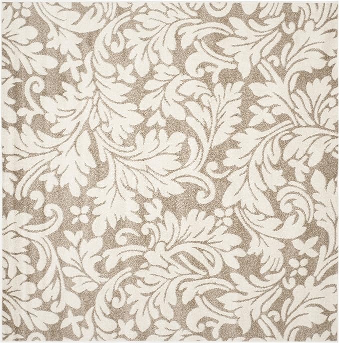 SAFAVIEH Amherst Collection Area Rug - 5' Square, Wheat & Beige, Floral Design, Non-Shedding & Easy Care, Ideal for High Traffic Areas in Living Room, Bedroom (AMT425S)
