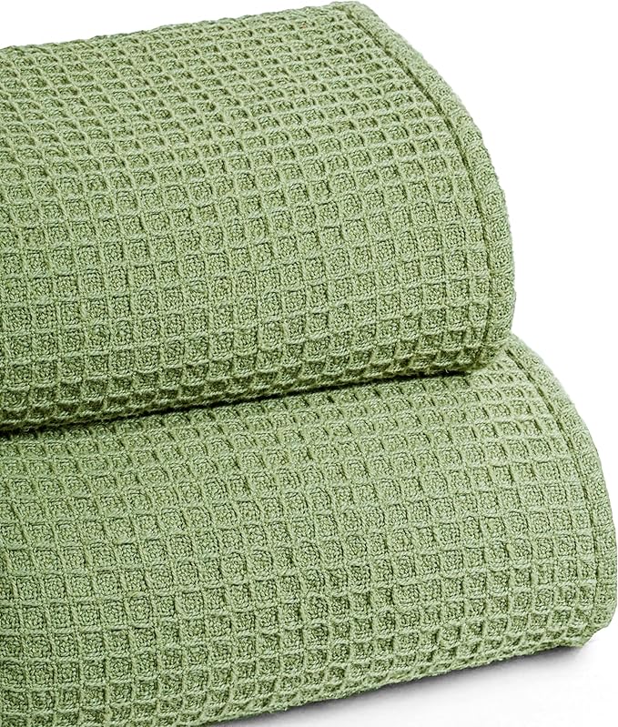 Bed & Bath Home Premium 100% Cotton Waffle Weave Blanket Twin Size – Soft Breathable Lightweight Comfort, Natural All-Season Bed Blanket, Easy-Care Bedspread for Bed & Couch (Sage Green)
