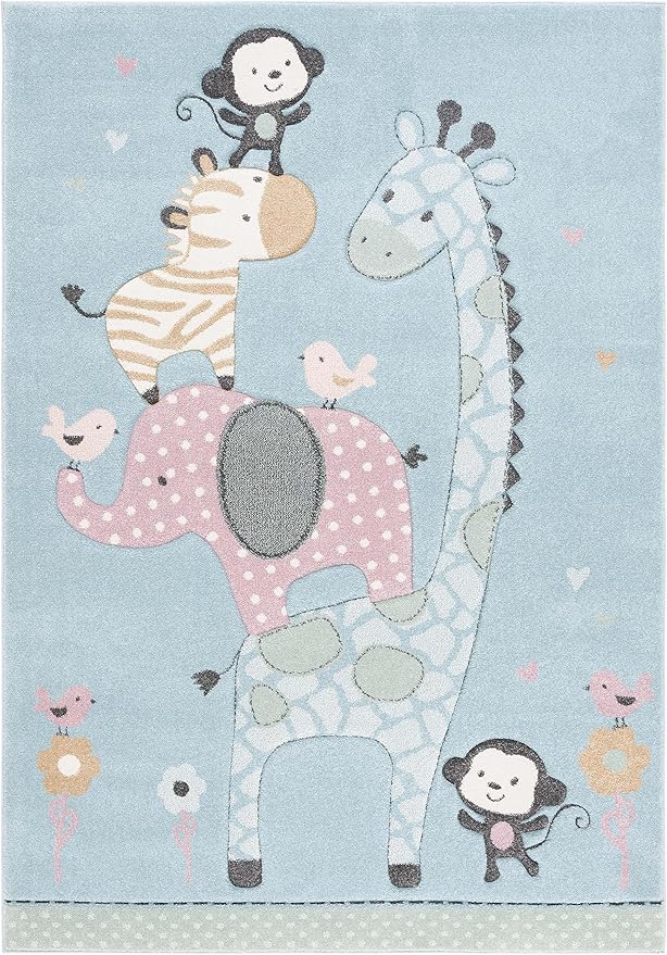 SAFAVIEH Carousel Kids 100 Collection Area Rug - 3'3" x 5'3", Blue, Transitional Design, Stain Resistant, Ideal for High Traffic Areas in Living Room, Bedroom & Dining Room (CRK120K-3)