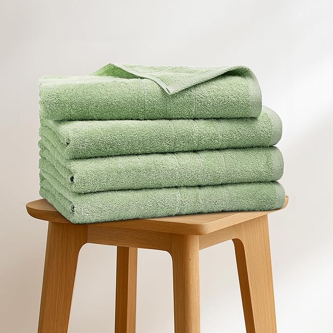 Bath Towels Set of 4 – 100% Cotton Light Green Extra Large Towels for Bathroom, Spa Use (55x28 in) – Super Soft and Quick Dry Large Bath Sheets for Adults