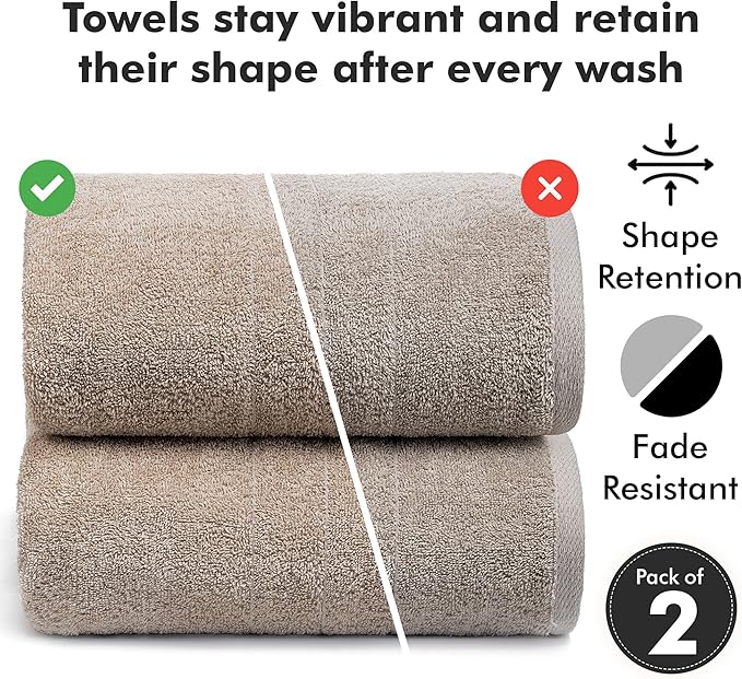 Bath Sheets – Extra Large Bathroom Sheet Set – Pack of 2 Jumbo Towels Beige (71x35in) – 100% Cotton Soft Quick Dry Large Bath Towels for Adults Hotel Spa Bathroom Use