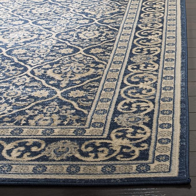SAFAVIEH Brentwood Collection 6' x 9' Navy / Light Grey BNT870M Oriental Damask Trellis Non-Shedding Living Room Bedroom Dining Home Office Area Rug