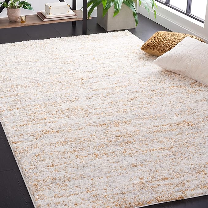 SAFAVIEH Berber Shag Collection Accent Rug - 4'5" x 6'5", Ivory & Light Gold, 1.2-inch Thick Ideal for High Traffic Areas in Entryway, Living Room, Bedroom (BER563D)