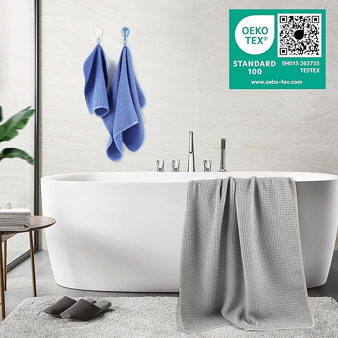 430 GSM Microfiber Quick Dry Lint Free Oversize Bath Towel Set, 6 Piece (Waffle Weave)
