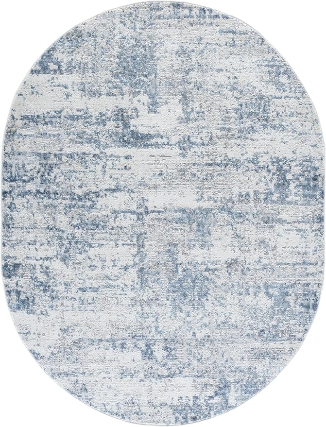 SAFAVIEH Amelia Collection Area Rug - 6' x 8' Oval, Ivory & Blue, Modern Abstract Design, Non-Shedding & Easy Cleaning, Ideal for Living Room, Bedroom, Dining Space (ALA700A)
