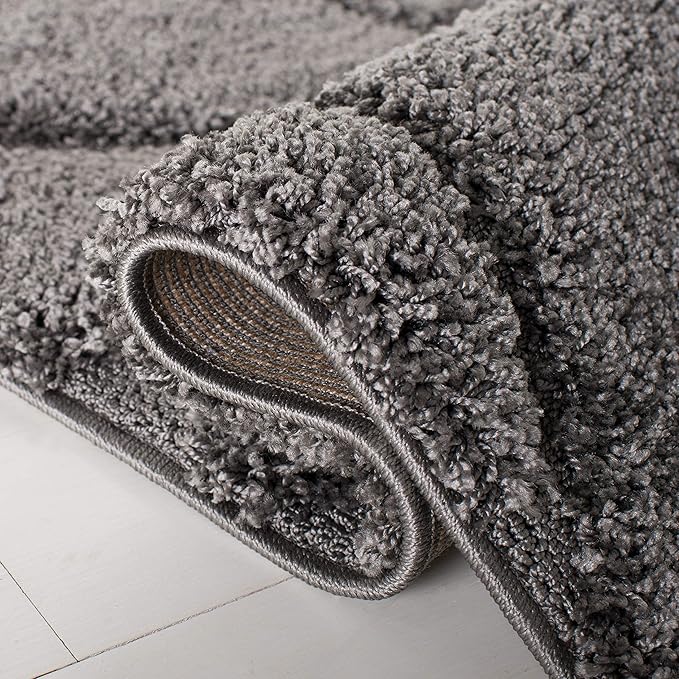 SAFAVIEH Florida Shag Collection Area Rug - 6'7" Round, Grey, Scroll Design, Non-Shedding & Easy to Clean, High-Low Plush Pile, Ideal for Living Room, Bedroom, Dining Space (SG455-8013)