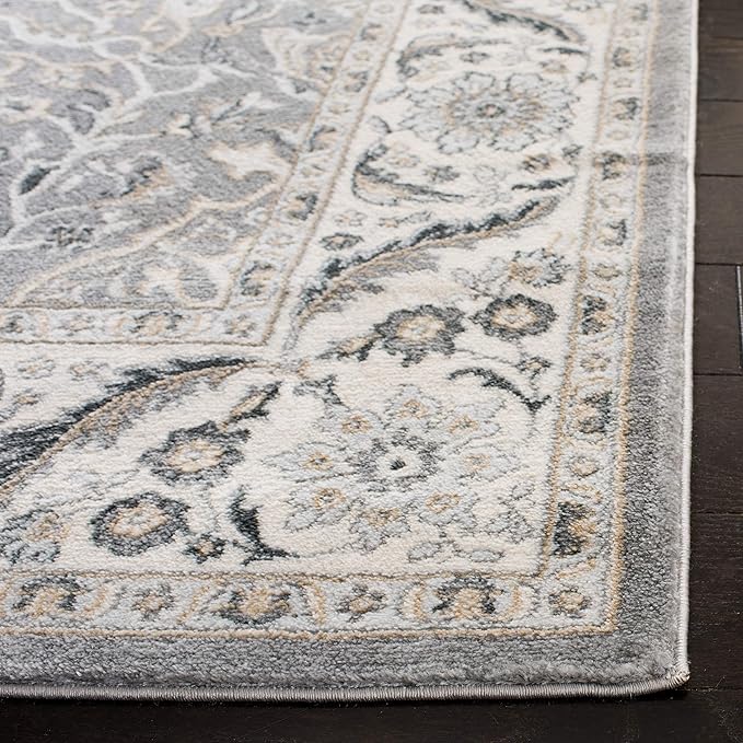 SAFAVIEH Isabella Collection Area Rug - 4' Round, Grey & Dark Grey, Oriental Design, Non-Shedding & Easy Care, Ideal for High Traffic Areas in Living Room, Bedroom (ISA912H)