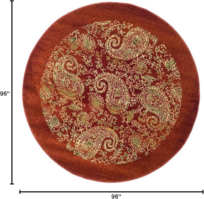 SAFAVIEH Lyndhurst Collection Area Rug - 8' Round, Red & Multi, Traditional Paisley Design, Non-Shedding & Easy Care, Ideal for High Traffic Areas in Living Room, Bedroom (LNH224B)