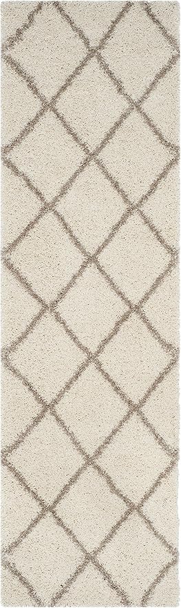 SAFAVIEH Hudson Shag Collection Runner Rug - 2'3" x 8', Ivory & Beige, Modern Trellis Design, Non-Shedding & Easy Care, 2-inch Thick Ideal for High Traffic Areas in Living Room, Bedroom (SGH281D)