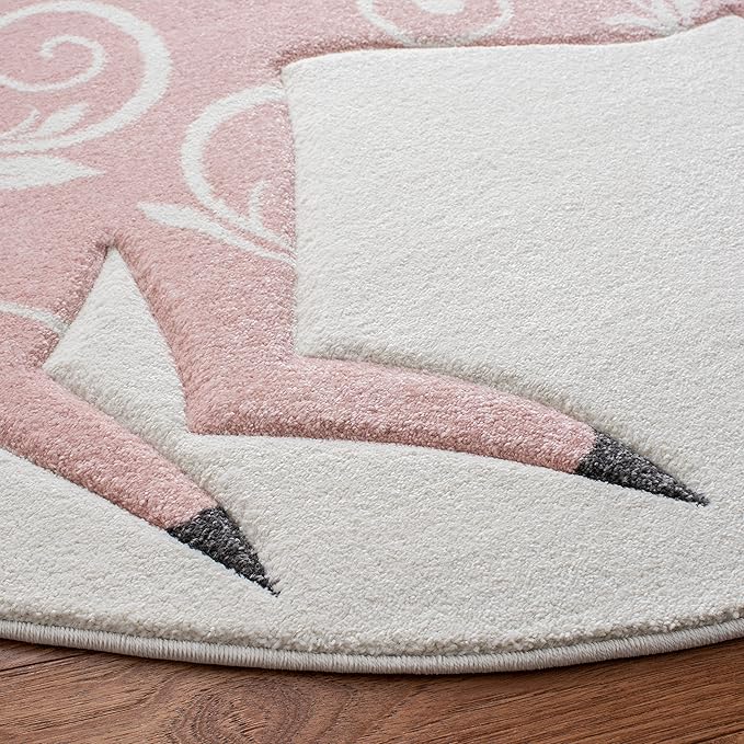 SAFAVIEH Carousel Kids Collection 3' Round Ivory/Pink CRK163A Unicorn Non-Shedding Playroom Nursery Bedroom Area Rug