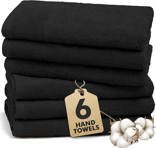 100% Cotton Hand Towels for Bathroom – Soft & Absorbent Towel Set– Pack of 6 Small Towel (34x20in) – Quick Dry Luxury Cotton Hand Towels – Black