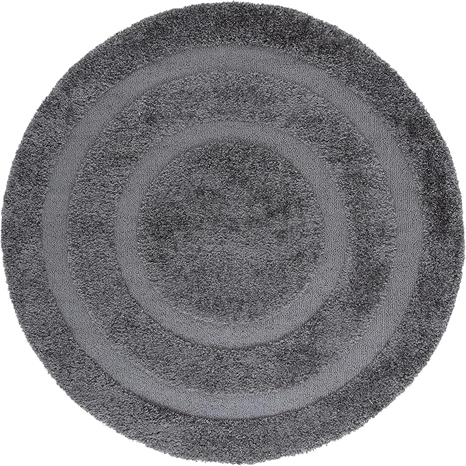 SAFAVIEH Florida Shag Collection Area Rug - 5' Round, Grey & Grey, Border Design, Non-Shedding & Easy Care, 1.2-inch Thick Ideal for High Traffic Areas in Living Room, Bedroom (SG454-8080)