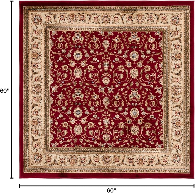 SAFAVIEH Lyndhurst Collection Area Rug - 5' Square, Red & Ivory, Traditional Oriental Design, Non-Shedding & Easy Care, Ideal for High Traffic Areas in Living Room, Bedroom (LNH312A)